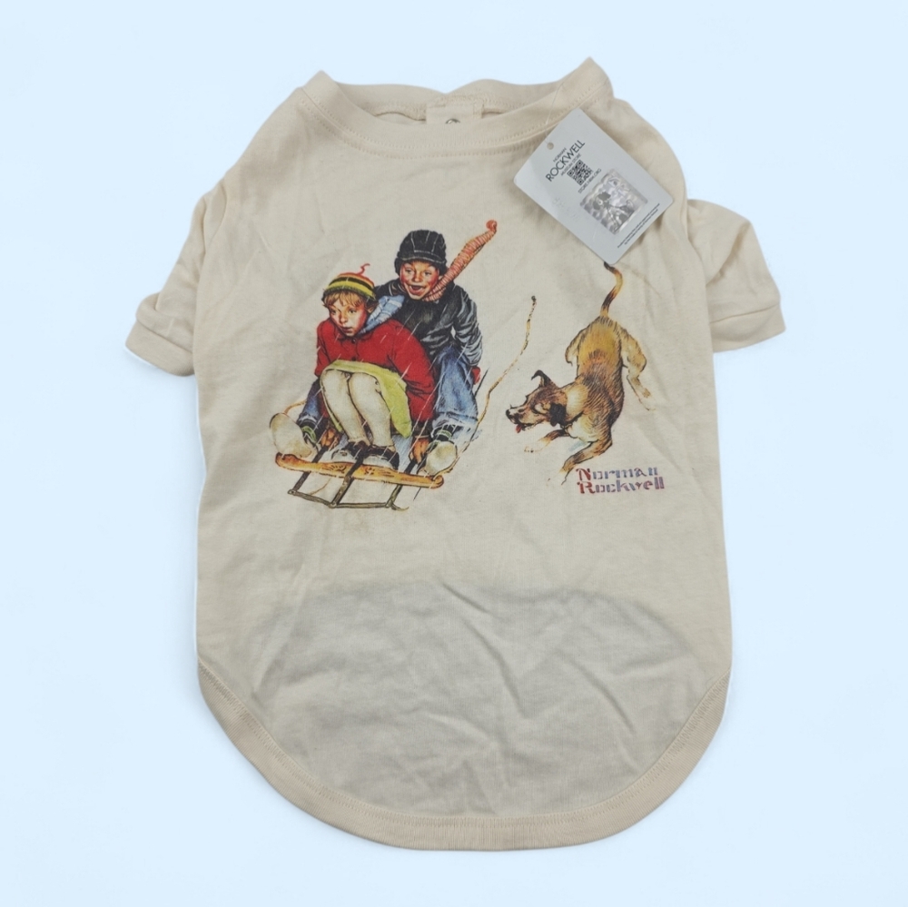 NWT‎ Norman Rockwell Med Dogs  Beige Shirt 100% Cotton B79